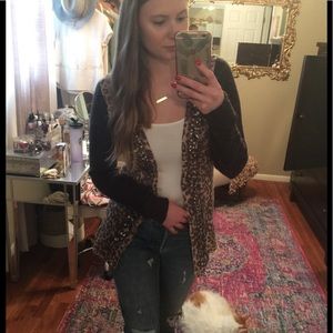 Buckle boutique leopard cardigan with gemstones